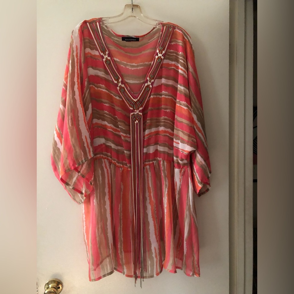 Ashley Stewart Peach Tan and White Sheer Tunic Size 1X